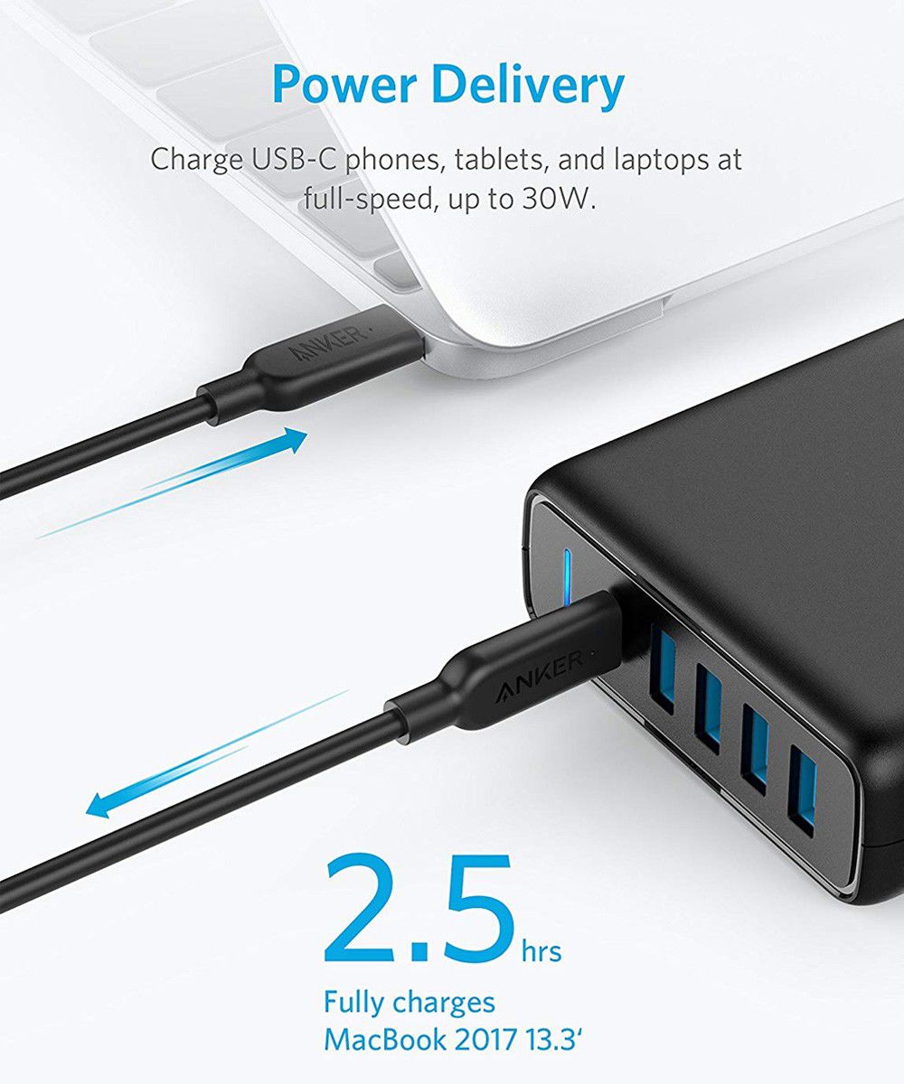 Anker PowerPort+ 5 Poorts USB Power Delivery 60W Thuislader Zwart afbeelding 3