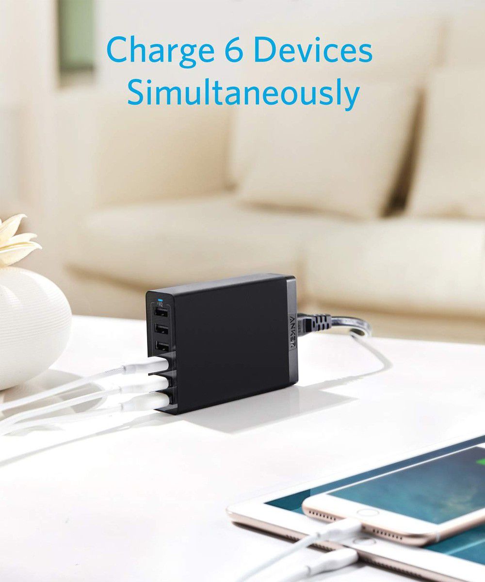 Anker PowerPort (60W) 6-Poorts Multifunctionele USB-A Thuislader Zwart afbeelding 2