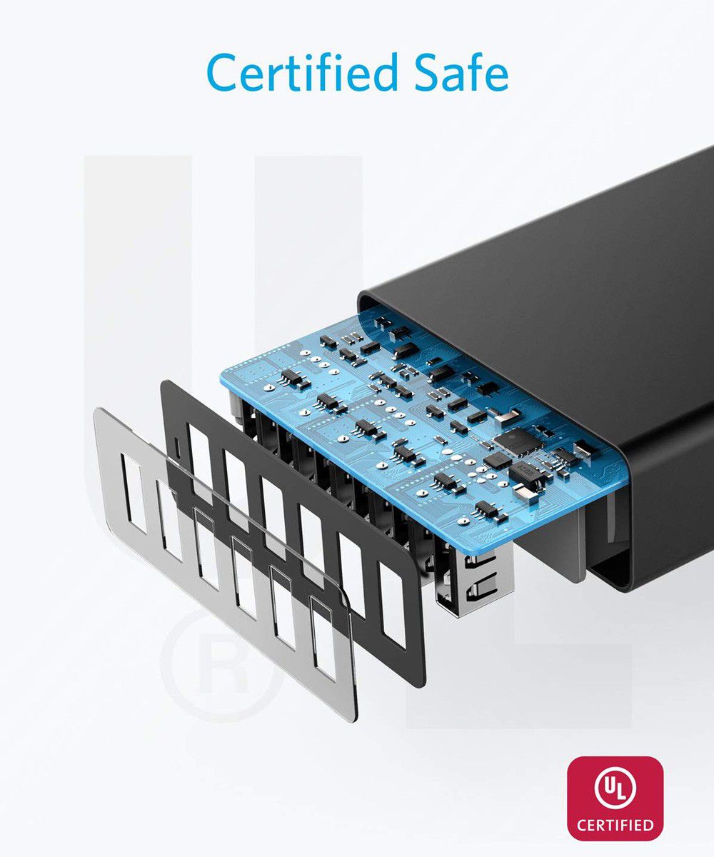 Anker PowerPort (60W) 6-Poorts Multifunctionele USB-A Thuislader Zwart afbeelding 3