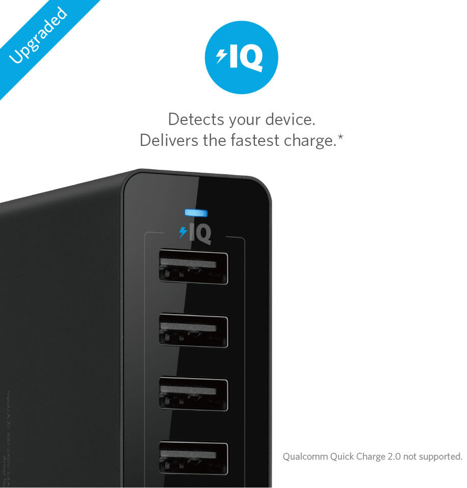 Anker PowerPort 10 Poorts USB 60W Thuislader Zwart afbeelding 6