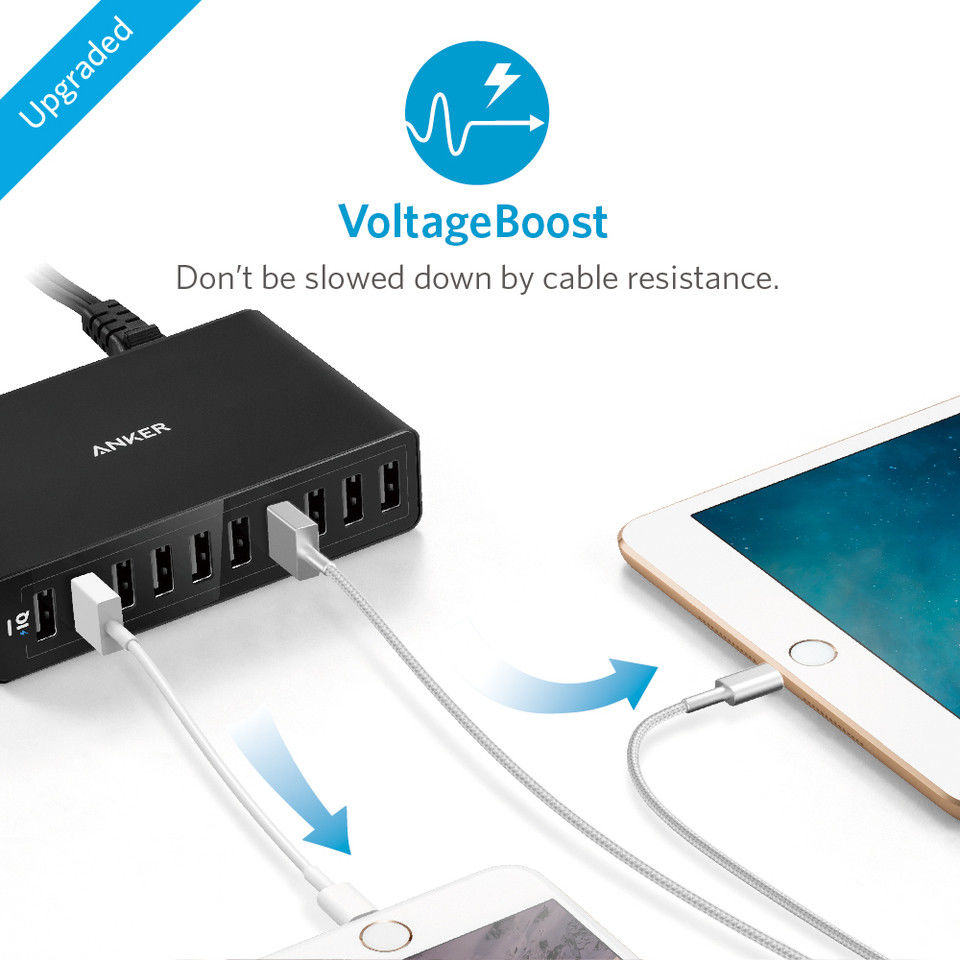 Anker PowerPort 10 Poorts USB 60W Thuislader Zwart afbeelding 7