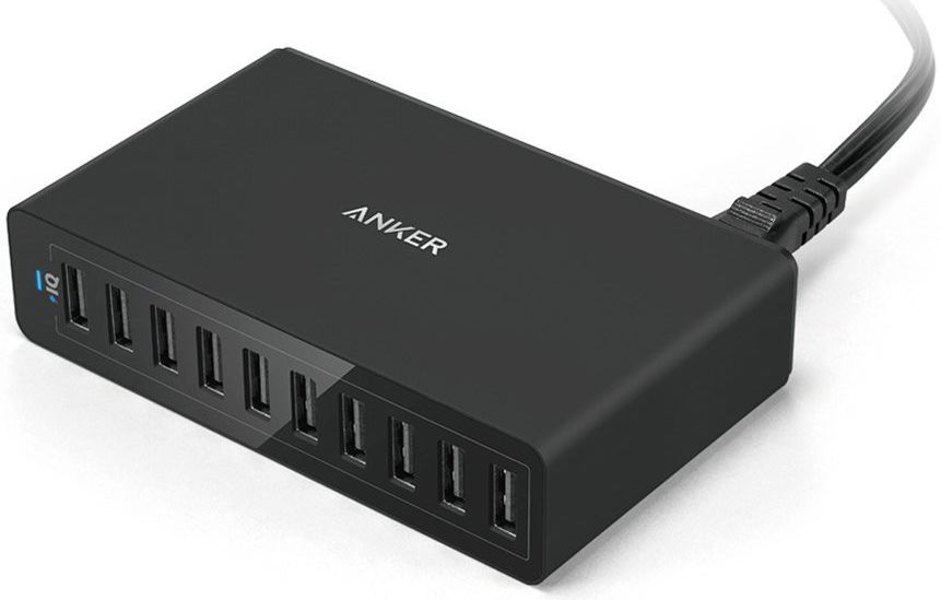Anker PowerPort 10 Poorts USB 60W Thuislader Zwart afbeelding 1