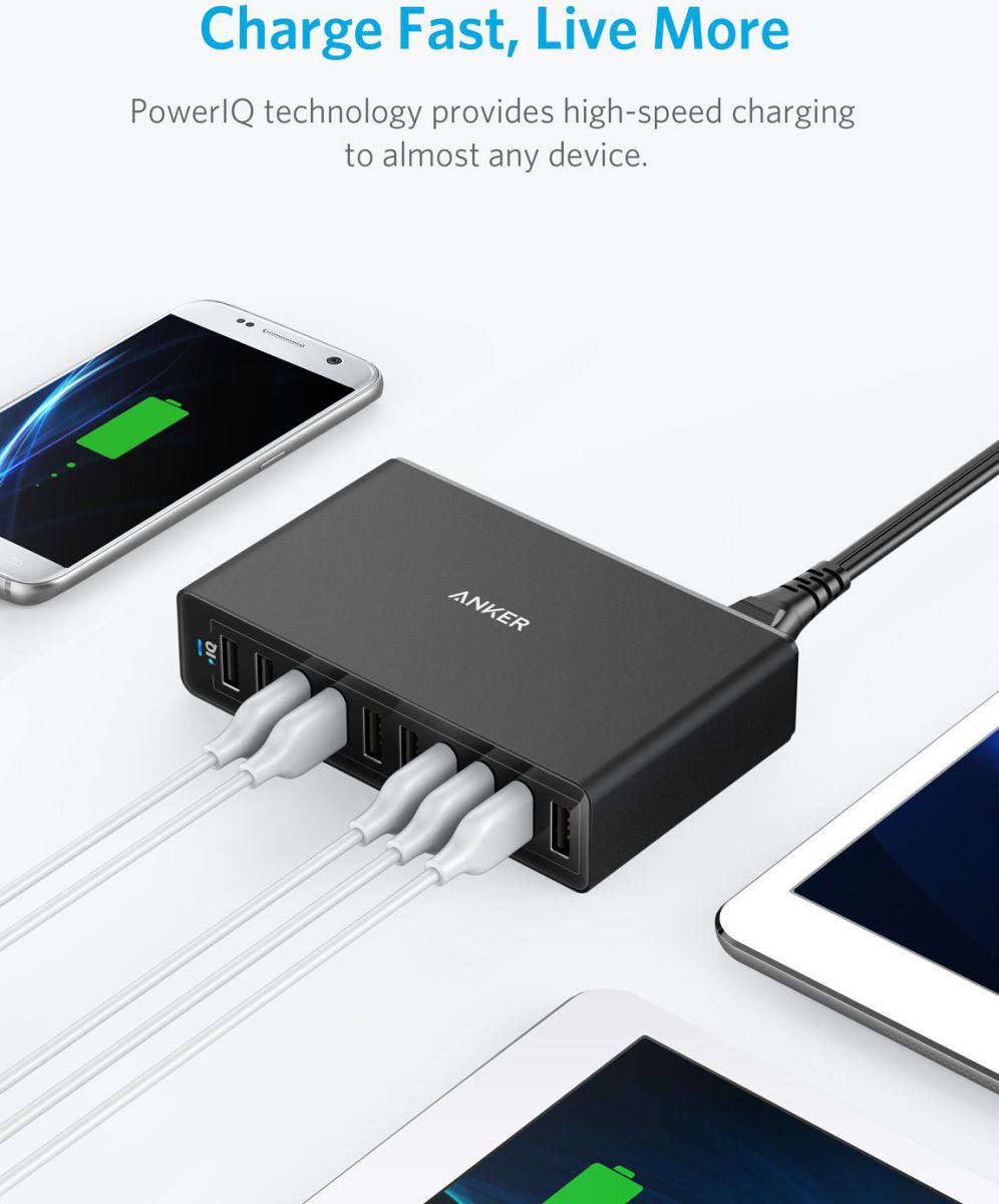 Anker PowerPort 10 Poorts USB 60W Thuislader Zwart afbeelding 8
