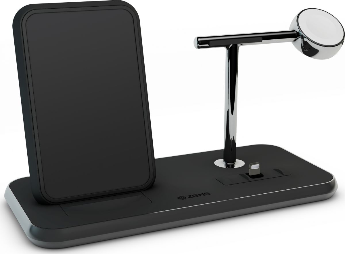 ZENS Aluminium Dual Draadloze Oplader met AirPods en Watch Stand Zwart afbeelding 4