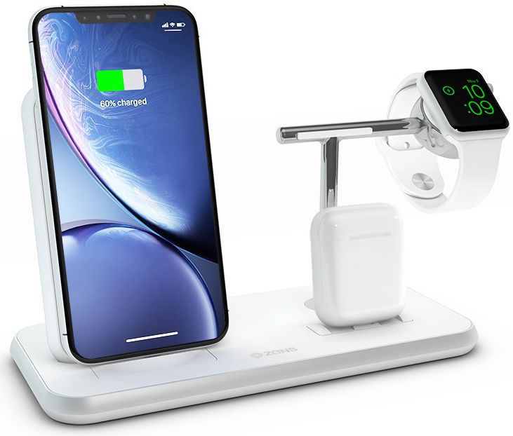 ZENS Aluminium Dual Draadloze Oplader met AirPods en Watch Stand Wit afbeelding 1