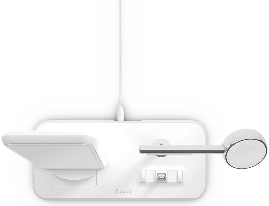 ZENS Aluminium Dual Draadloze Oplader met AirPods en Watch Stand Wit afbeelding 2