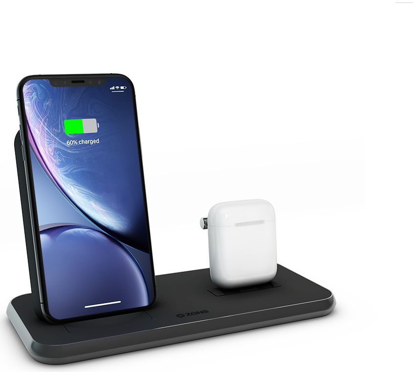 ZENS Aluminium Series Dual Draadloze Oplader met AirPods Dock Zwart afbeelding 1