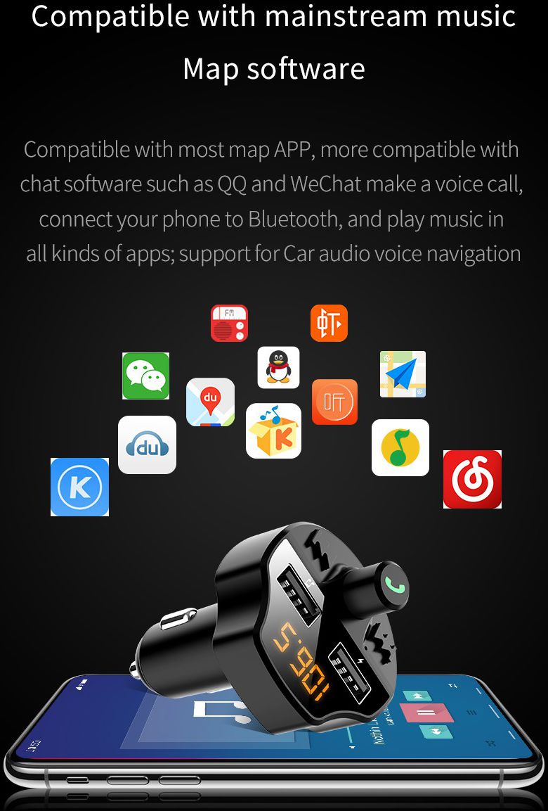 Universele Bluetooth Audio Transmitter / Fast Charge Autolader afbeelding 11