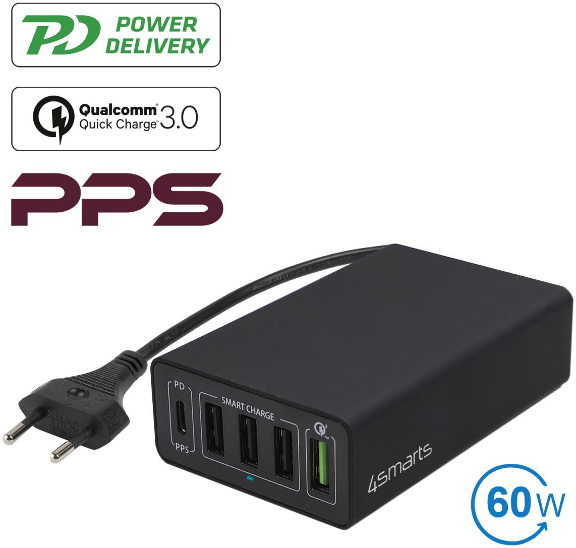 4smarts VoltPlug PPS 60W USB-A en USB-C Power Delivery Adapter Zwart afbeelding 3