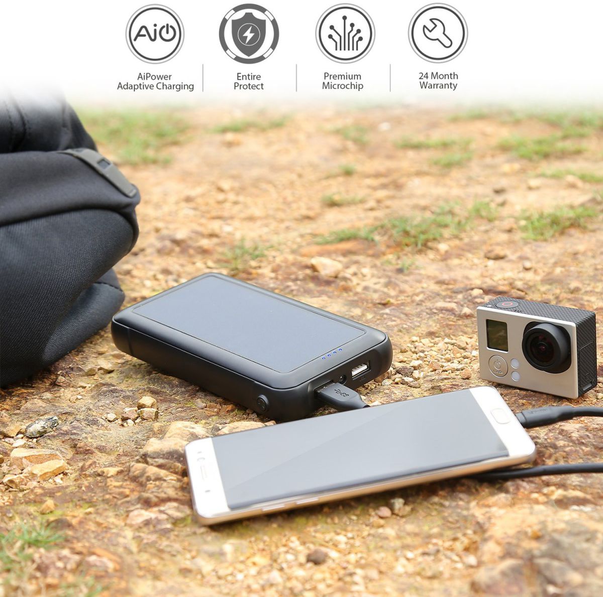 Aukey Solar Powerbank 20.000 mAh Zwart afbeelding 4