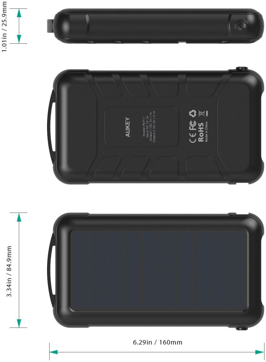 Aukey Solar Powerbank 20.000 mAh Zwart afbeelding 6
