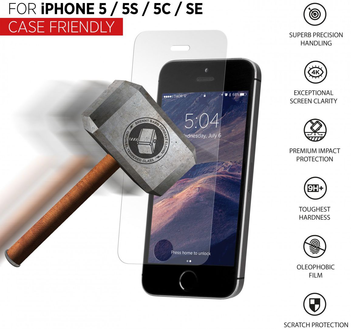 THOR Tempered Glass CF Apple iPhone 5/5S/5C/SE Clear afbeelding 1