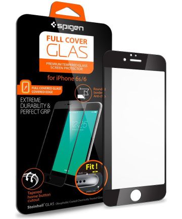 Spigen Full Cover Glass Screen Protector Apple iPhone 6(S) Zwart Screen Protectors
