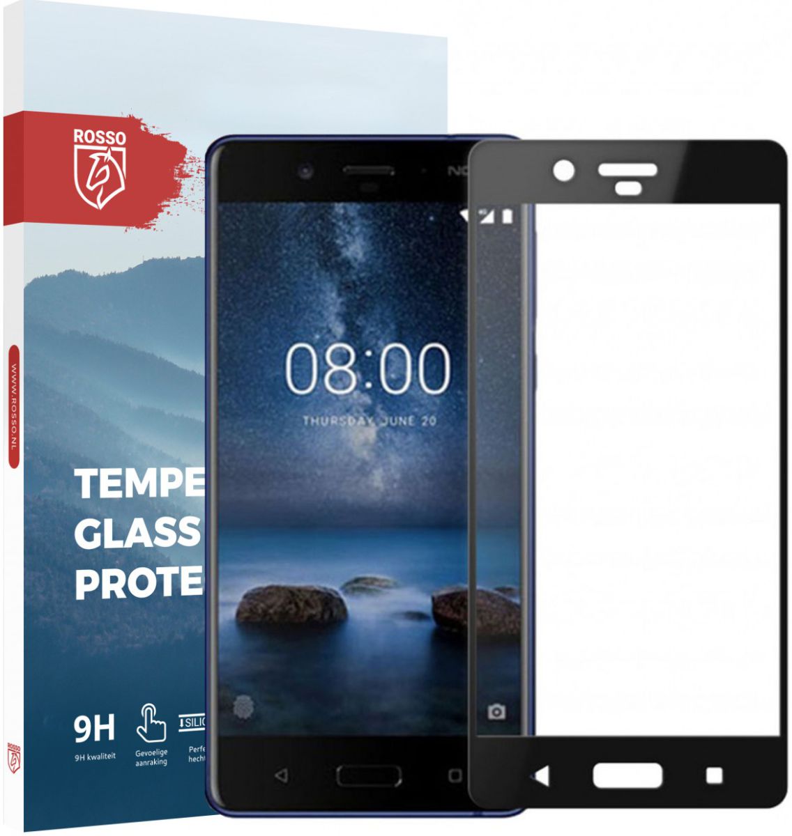 Rosso Nokia 8 9H Tempered Glass Screen Protector Zwart afbeelding 1