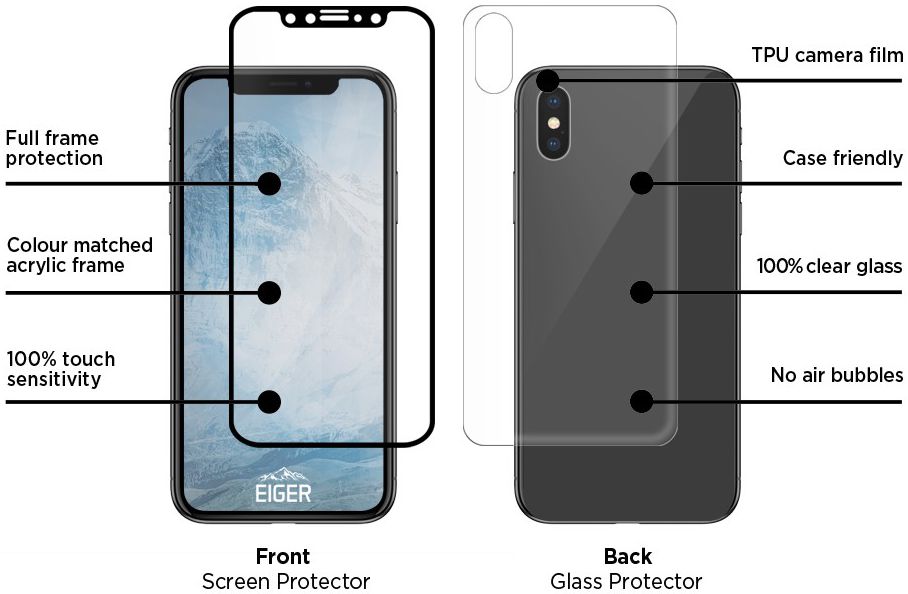 Eiger iPhone X/XS Tempered Glass Case Friendly Protector 360 Gebogen afbeelding 6