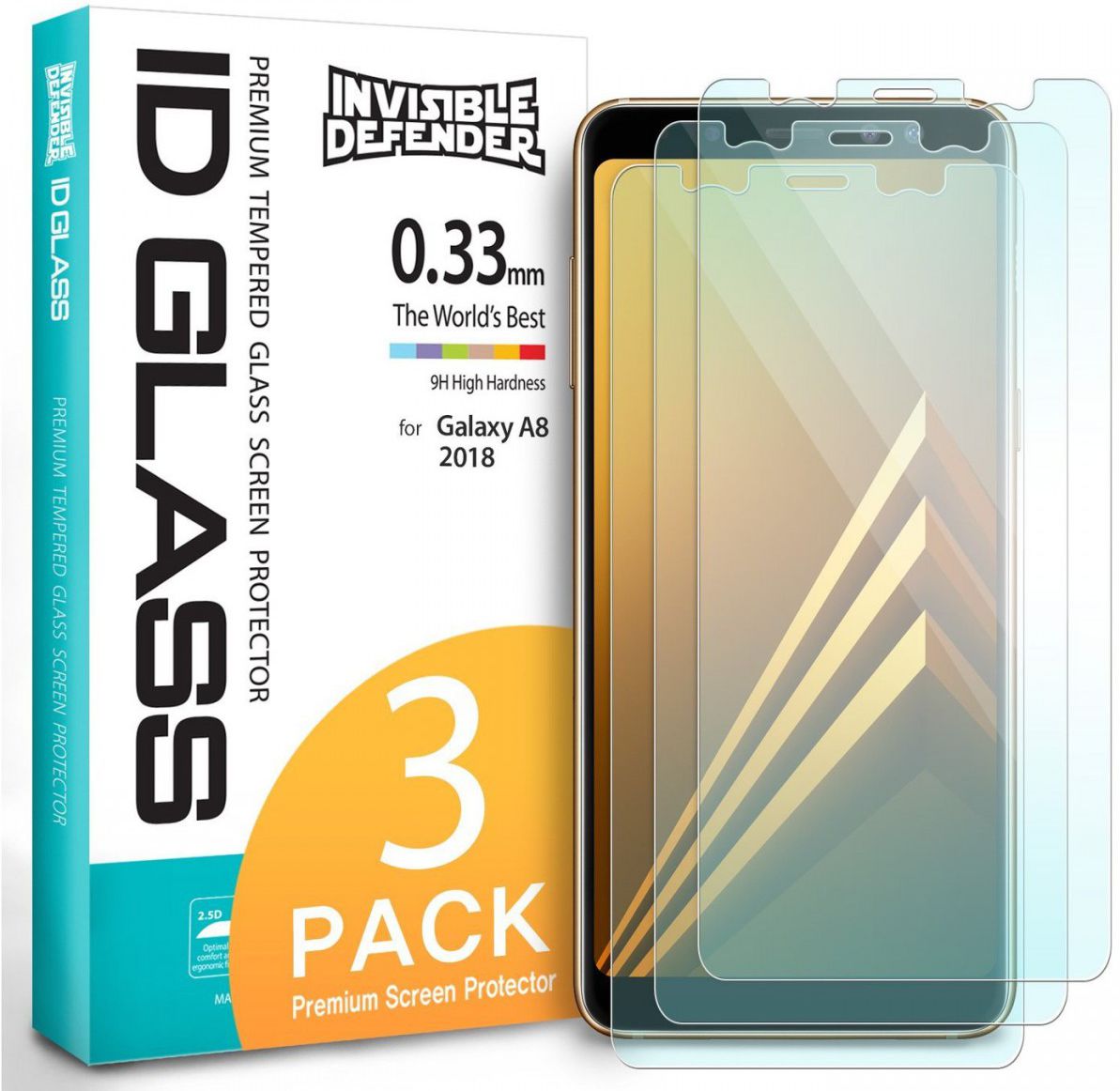 Ringke ID Glass 0.33mm Samsung Galaxy A8 2018 (3-Pack) afbeelding 1