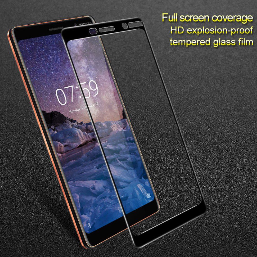Nokia 7 Plus Volledig Dekkende Tempered Glass Screen Protector Zwart afbeelding 3