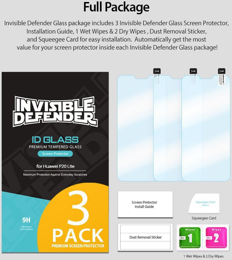 Ringke ID Glass 0.33mm Huawei P20 Lite (3 Pack) afbeelding 8