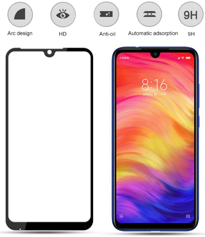 Xiaomi Redmi Note 7 Full Cover Tempered Glass Zwart afbeelding 7