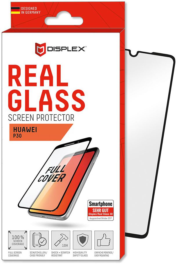 Displex 3D Real Glass Huawei P30 Screen Protector Zwart afbeelding 1