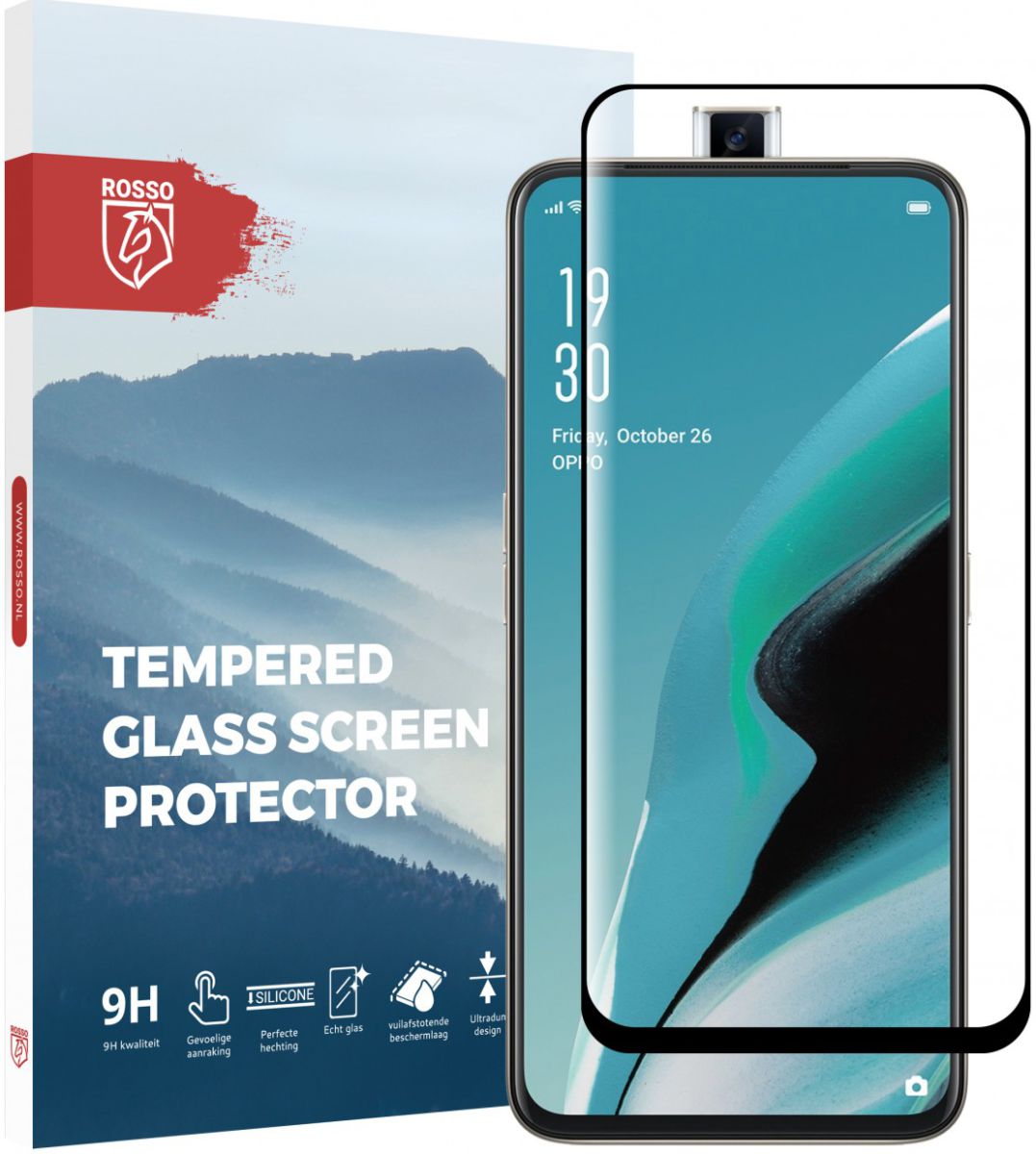 Rosso Oppo Reno2 9H Tempered Glass Screen Protector Zwart afbeelding 1