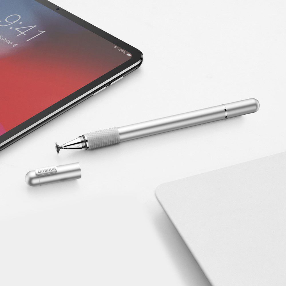Baseus 2-in-1 Universele Stylus Pen Met Precision Disc Tip Zilver afbeelding 2