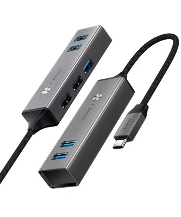 Baseus USB-C naar USB Hub 5 Poorten Grijs Kabels