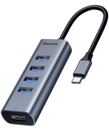 Baseus USB-C USB / HDMI Hub 5 Poorten voor Macbook Grijs Kabels