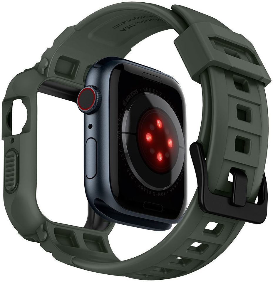 Spigen Rugged Armor Pro - Apple Watch 45MM / 44MM Hoesje en Bandje - Groen afbeelding 4