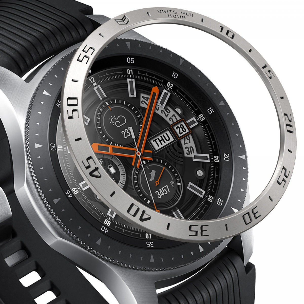 Ringke Bezel Styling Galaxy Watch 46MM Randbeschermer RVS Zilver afbeelding 1