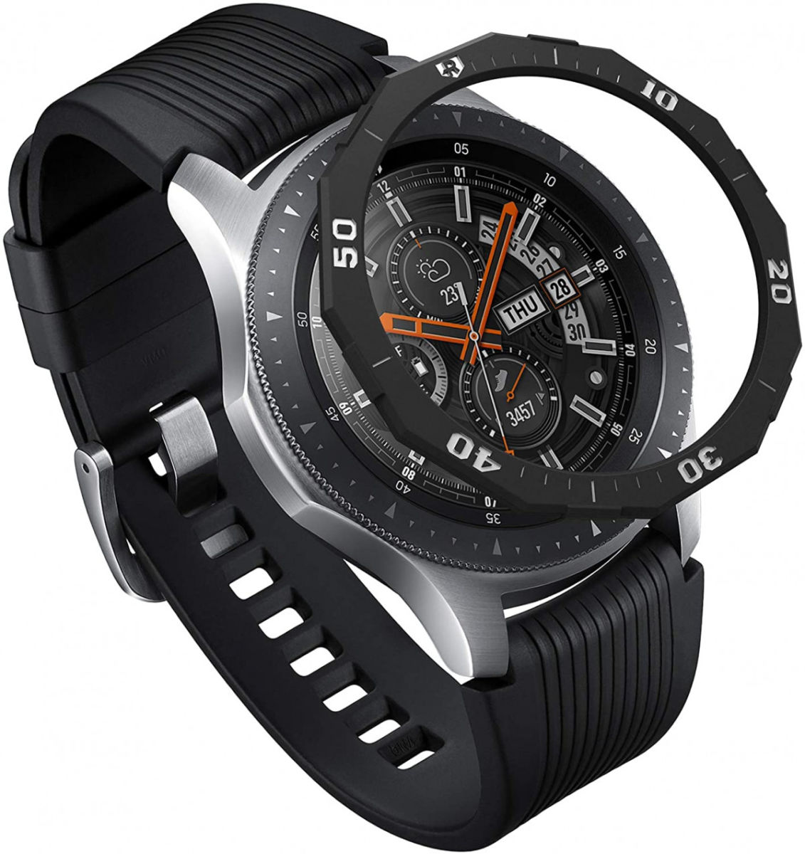 Ringke Bezel Styling Galaxy Watch 46MM Randbeschermer RVS Zwart/Grijs afbeelding 2