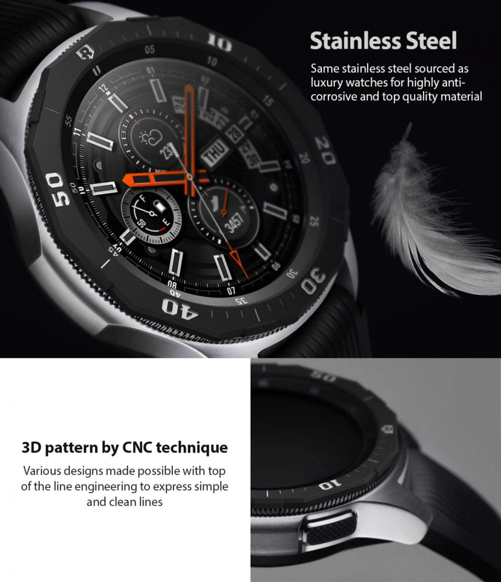 Ringke Bezel Styling Galaxy Watch 46MM Randbeschermer RVS Zwart/Grijs afbeelding 7