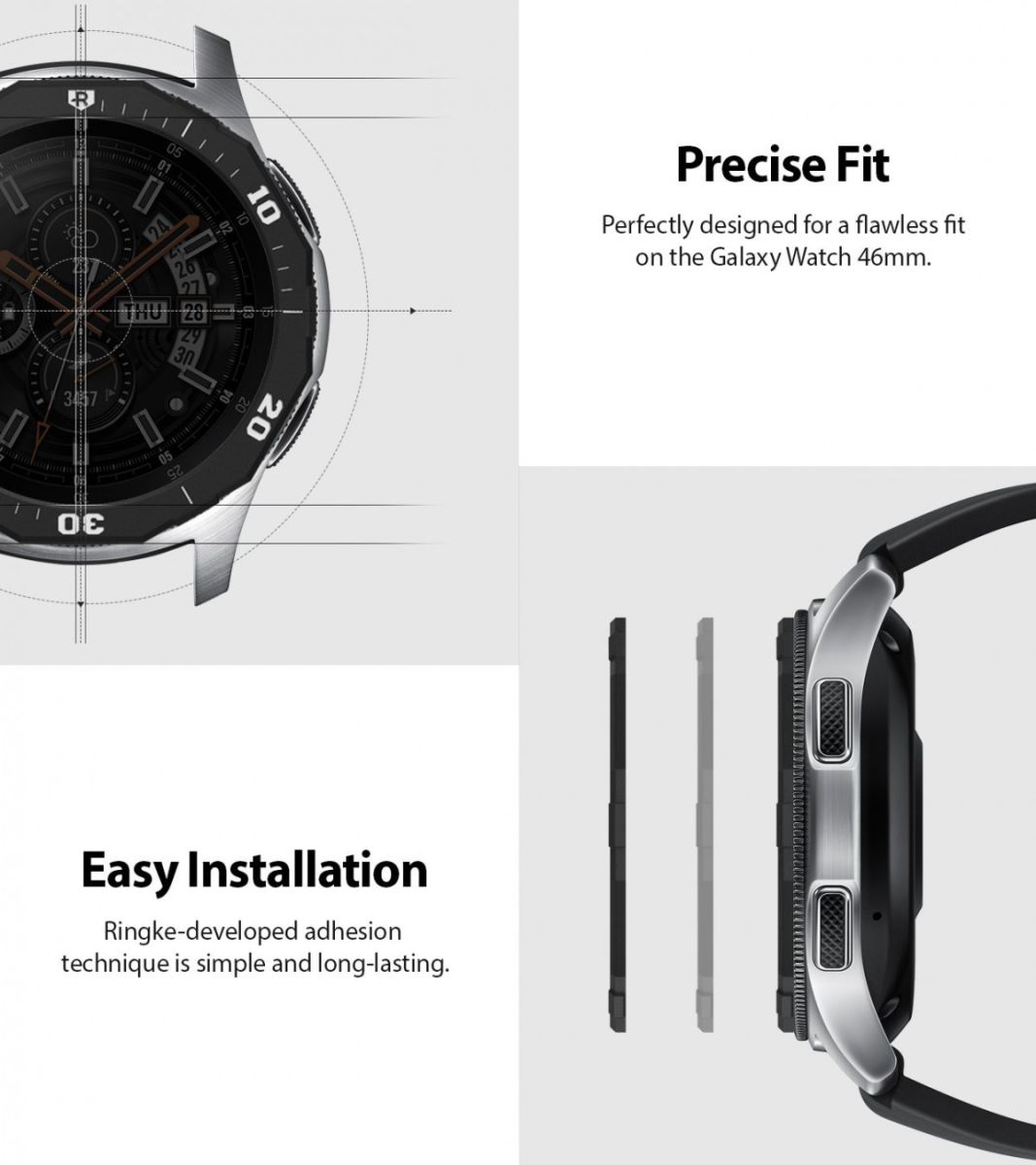 Ringke Bezel Styling Galaxy Watch 46MM Randbeschermer RVS Zwart/Grijs afbeelding 6