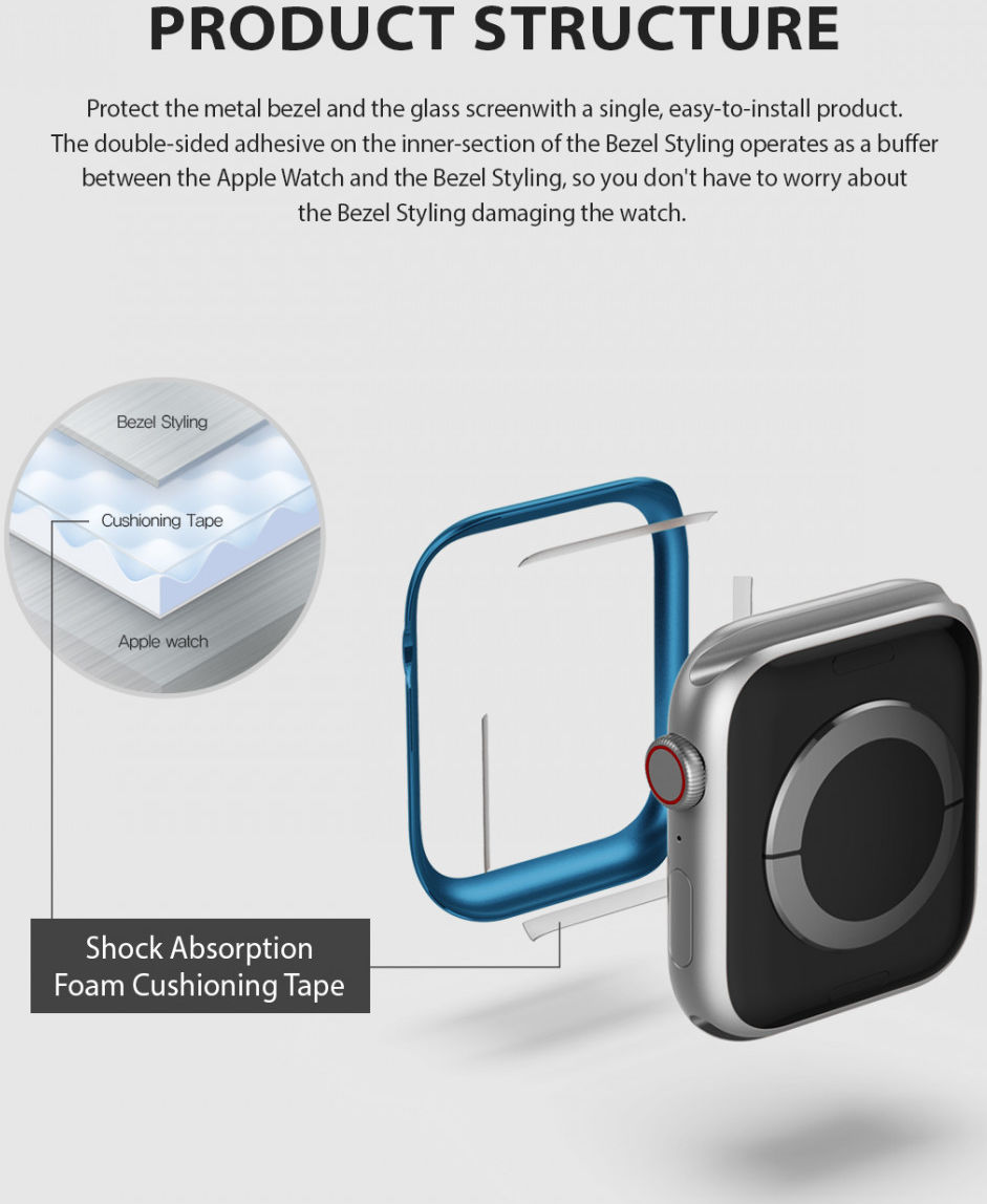 Ringke Bezel Styling Apple Watch 40MM Randbeschermer RVS Zwart afbeelding 6