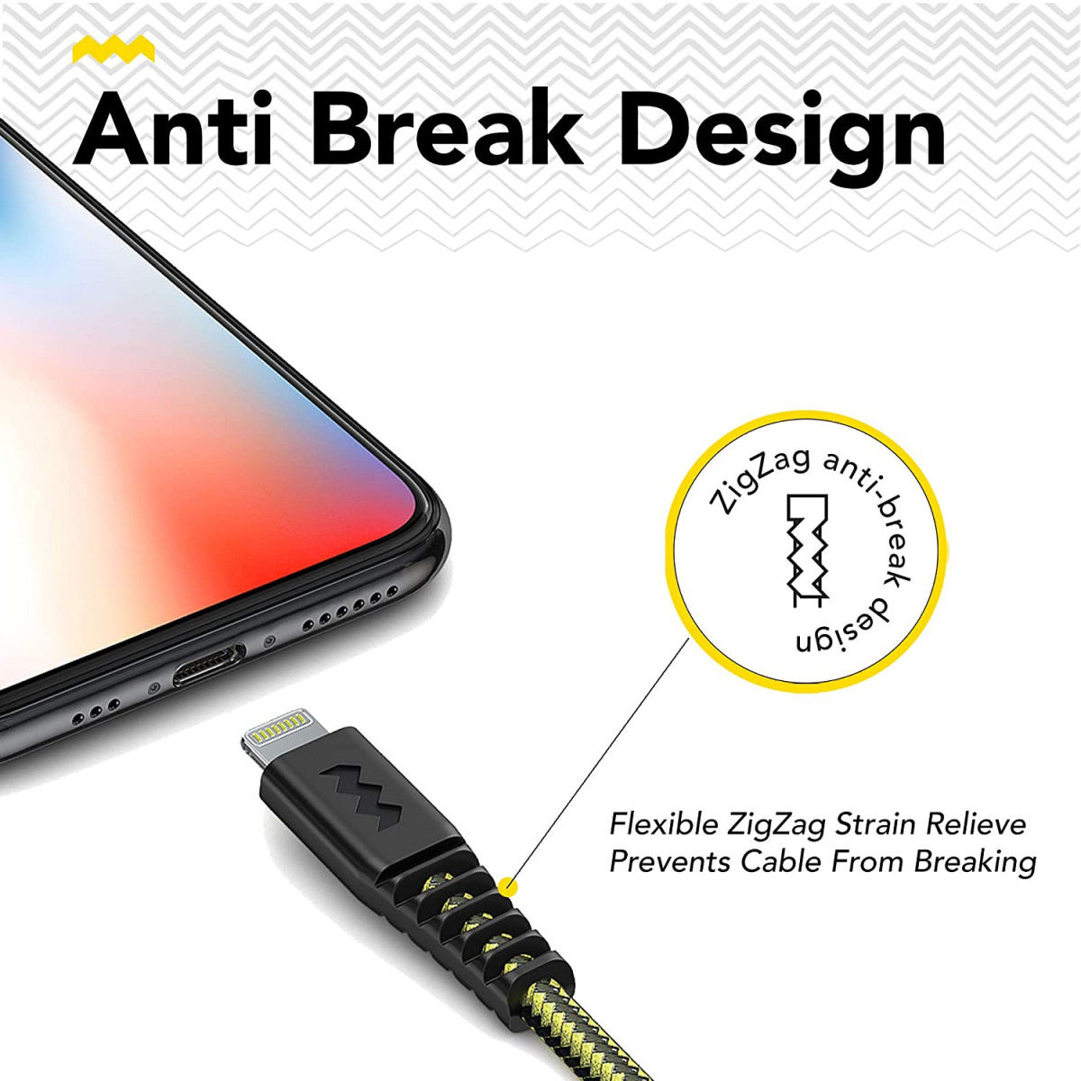 SoSkild Ultimate Protection USB-A naar Lightning Kabel 1.5m Zwart/Geel afbeelding 3