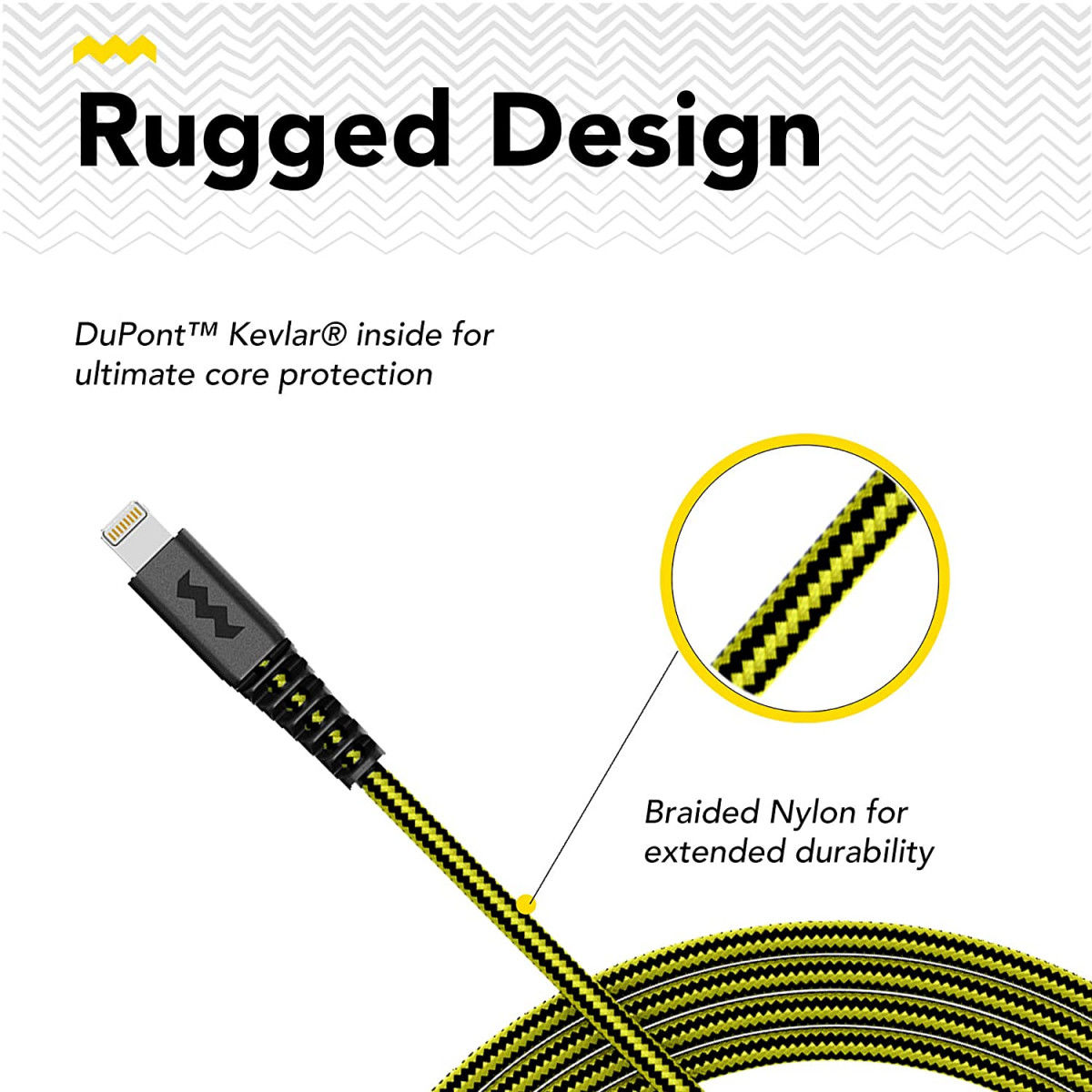 SoSkild Ultimate Protection USB-A naar Lightning Kabel 1.5m Zwart/Geel afbeelding 4