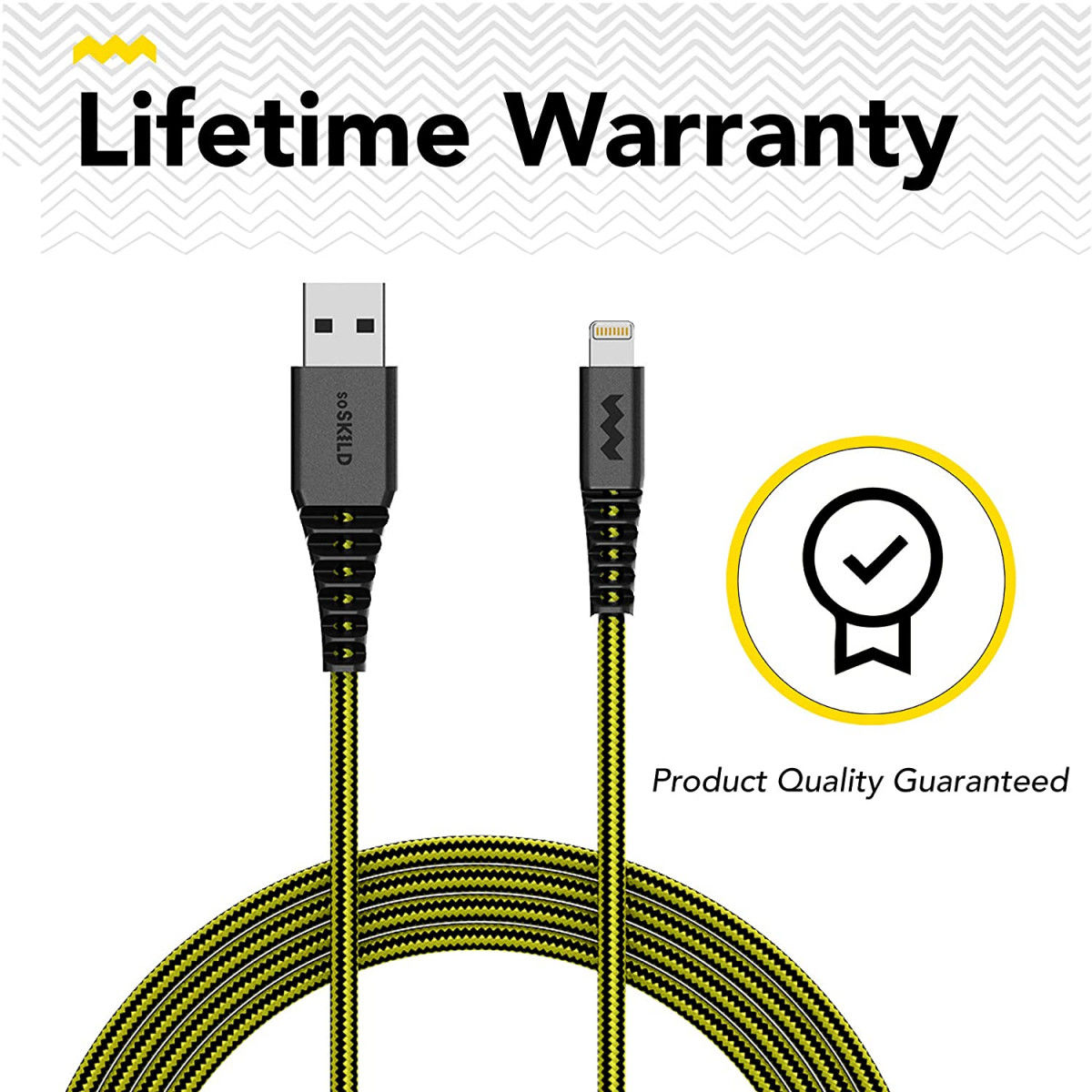 SoSkild Ultimate Protection USB-A naar Lightning Kabel 1.5m Zwart/Geel afbeelding 5