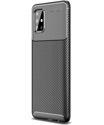 Samsung Galaxy A51 Hoesje Geborsteld Carbon Zwart Hoesjes