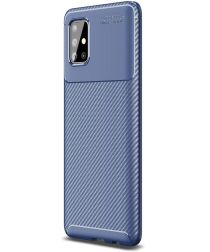 Samsung Galaxy A51 Hoesje Geborsteld Carbon Blauw