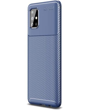 Samsung Galaxy A51 Hoesje Geborsteld Carbon Blauw Hoesjes