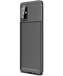 Samsung Galaxy A71 Hoesje Geborsteld Carbon Zwart