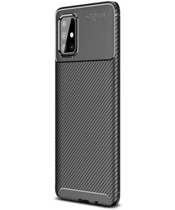 Samsung Galaxy A71 Hoesje Geborsteld Carbon Zwart Hoesjes