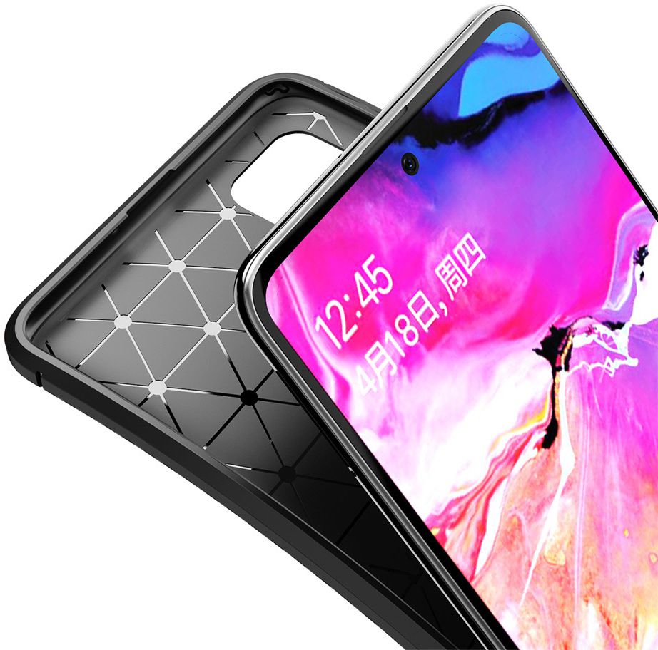 Samsung Galaxy A71 Hoesje Geborsteld Carbon Zwart afbeelding 5