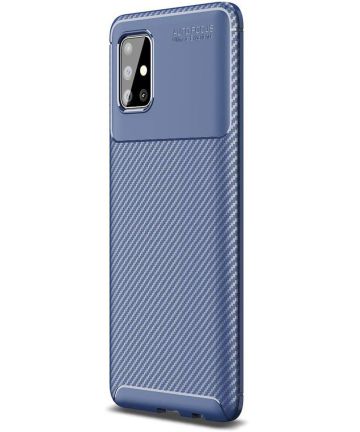 Samsung Galaxy A71 Hoesje Geborsteld Carbon Blauw Hoesjes