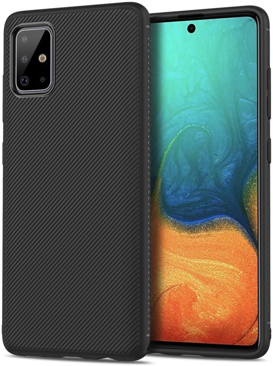 Samsung Galaxy A71 Hoesje Twill Slim Textuur Zwart afbeelding 1