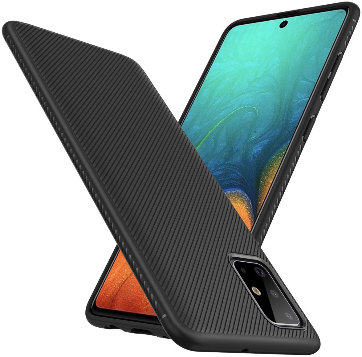 Samsung Galaxy A71 Hoesje Twill Slim Textuur Zwart afbeelding 4