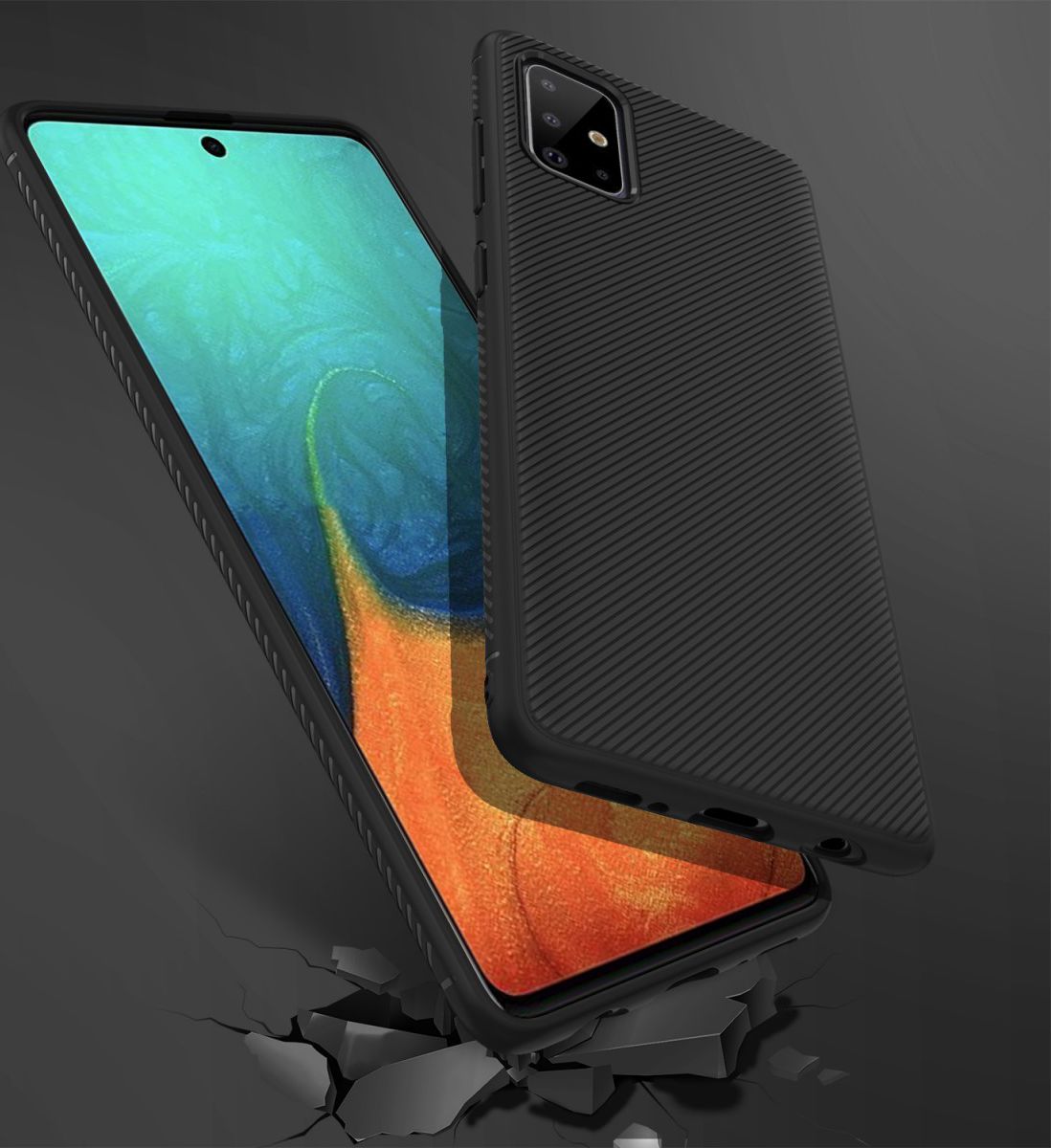 Samsung Galaxy A71 Hoesje Twill Slim Textuur Zwart afbeelding 6