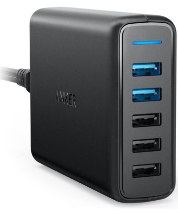Anker PowerPort Speed 5 Poorts 2x Quick Charge 63W Thuislader Zwart Opladers
