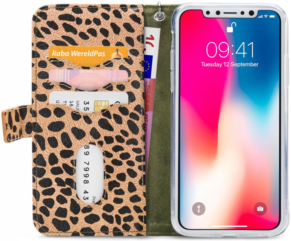 Mobilize Gelly Wallet Zipper Apple iPhone XS / X Hoesje Olive Leopard afbeelding 3