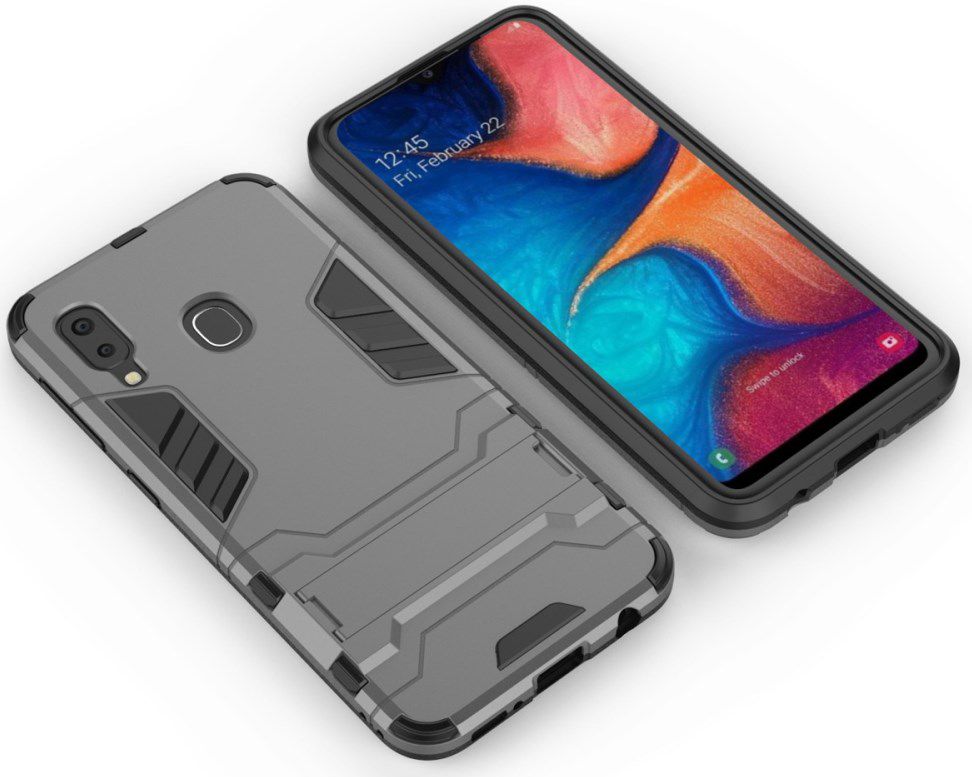 Samsung Galaxy A20e Hybride Hoesje met Standaard Grijs afbeelding 4